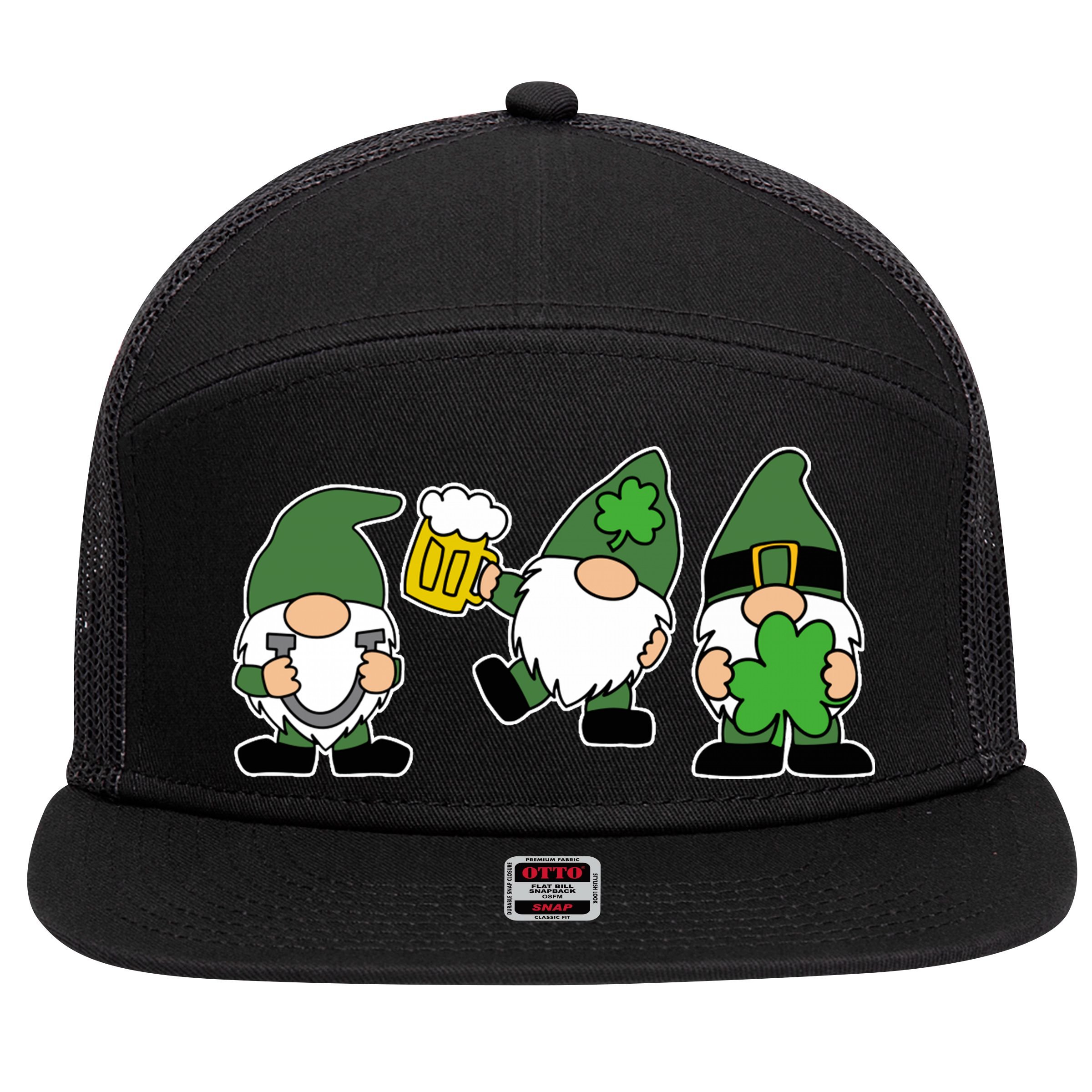 Funny St Patricks Day Drunk Gnomes 7 Panel Mesh Trucker Snapback Hat