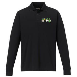 Funny St Patricks Day Drunk Gnomes Performance Long Sleeve Polo