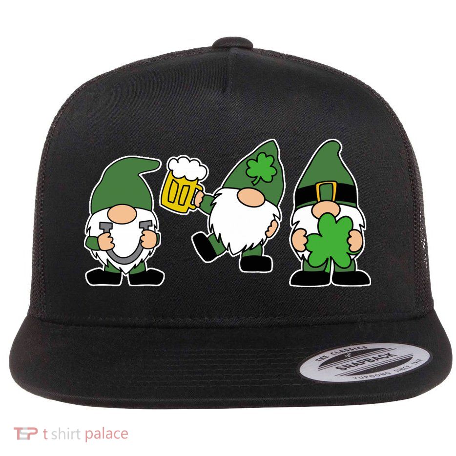 Funny St Patricks Day Drunk Gnomes Flat Bill Trucker Hat
