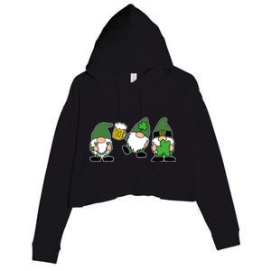 Funny St Patricks Day Drunk Gnomes Crop Fleece Hoodie