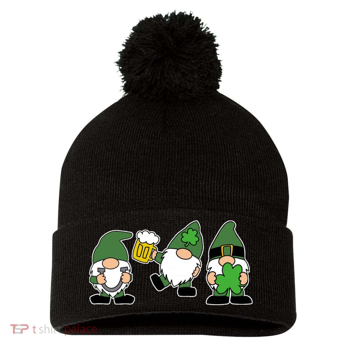 Funny St Patricks Day Drunk Gnomes Pom Pom 12in Knit Beanie