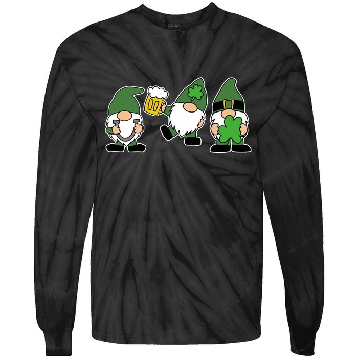 Funny St Patricks Day Drunk Gnomes Tie-Dye Long Sleeve Shirt