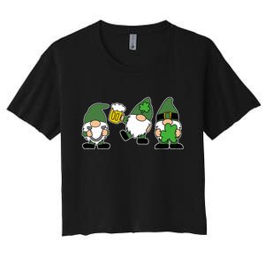 Funny St Patricks Day Drunk Gnomes Women's Crop Top Tee