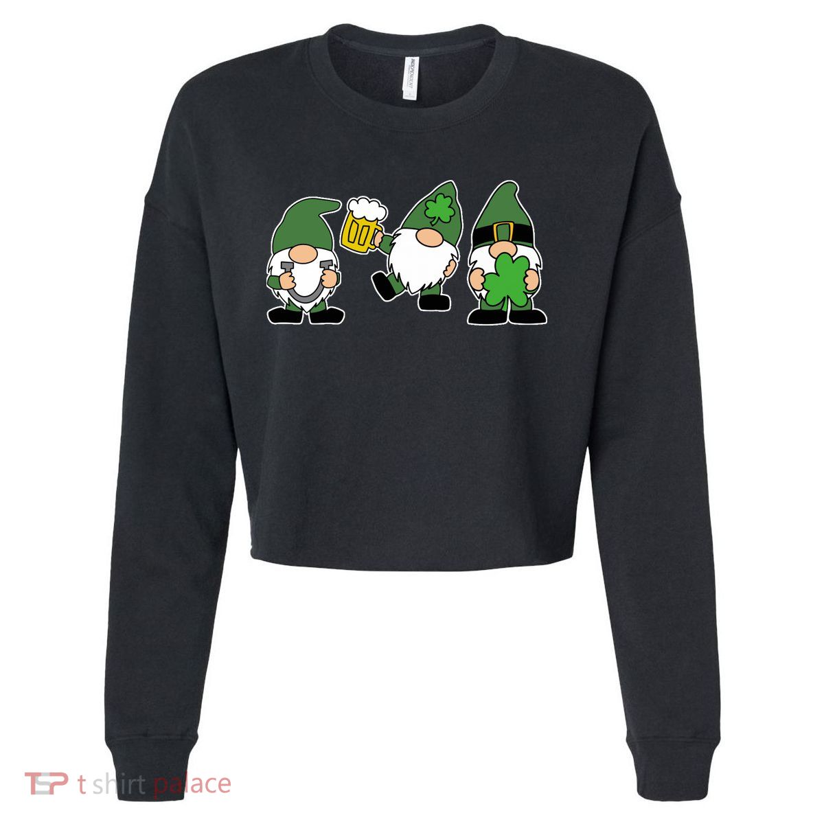 Funny St Patricks Day Drunk Gnomes Cropped Pullover Crew