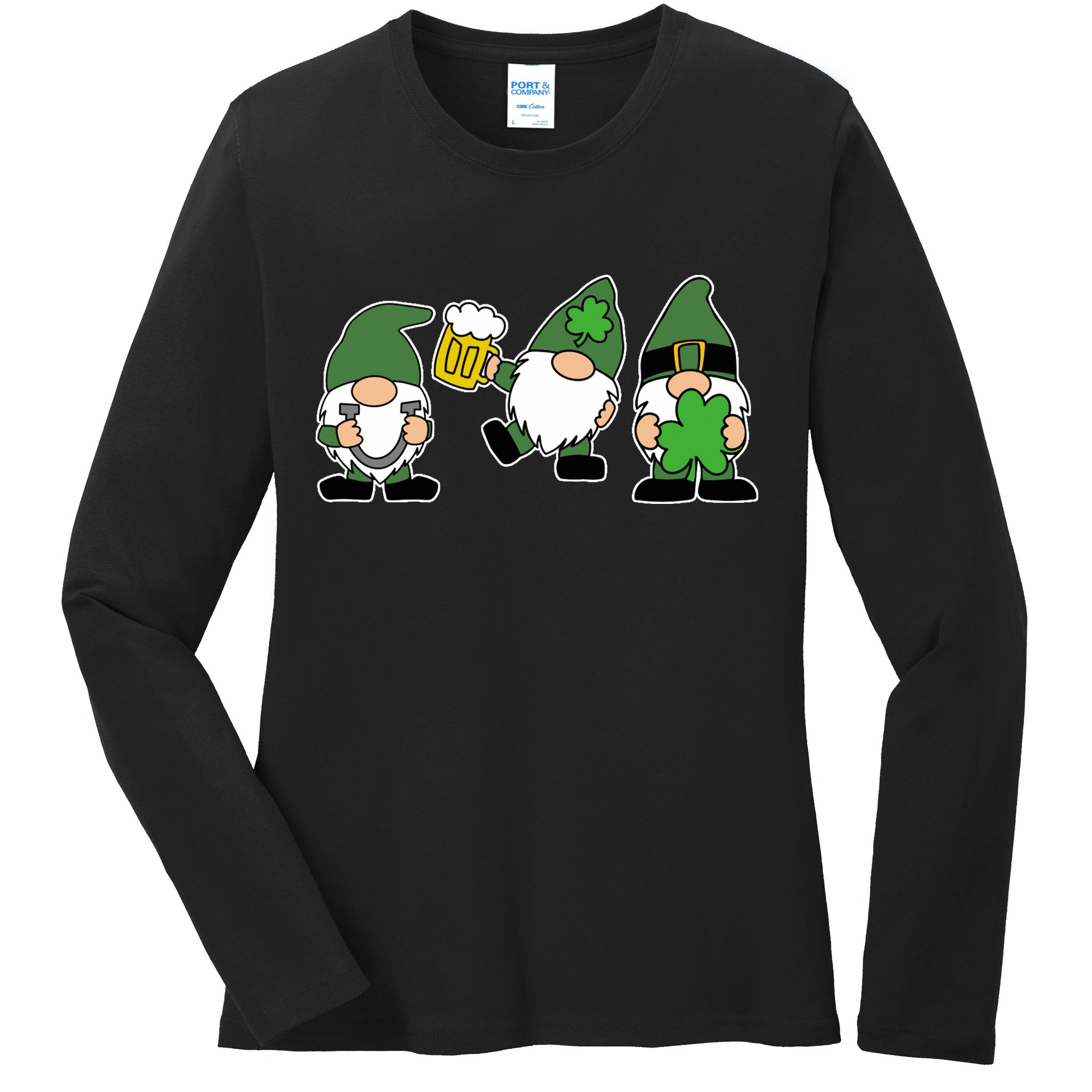 Funny St Patricks Day Drunk Gnomes Ladies Long Sleeve Shirt
