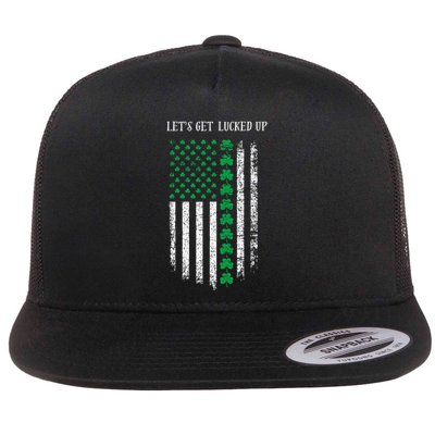 Fun St. Patricks Day Lets Get Lucked Up Flag Casual Flat Bill Trucker Hat