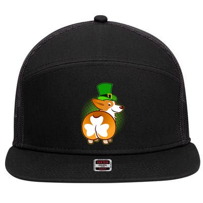 Funny St Patrick's Day Shamrock Corgi Butt 7 Panel Mesh Trucker Snapback Hat