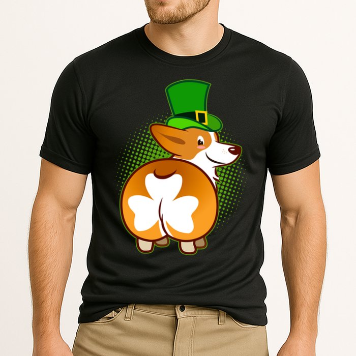 Funny St Patrick's Day Shamrock Corgi Butt Performance Shirt