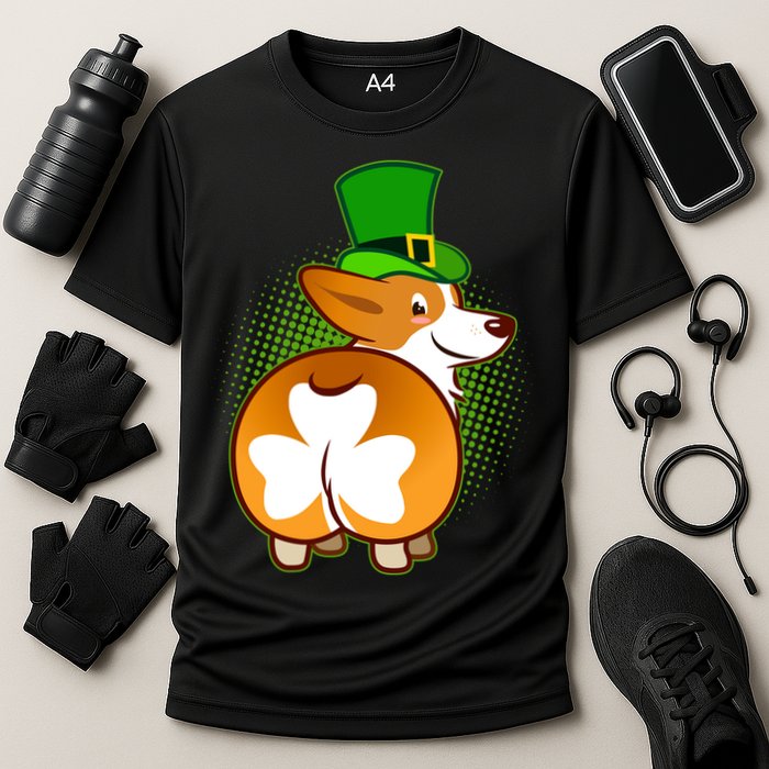Funny St Patrick's Day Shamrock Corgi Butt Performance Shirt