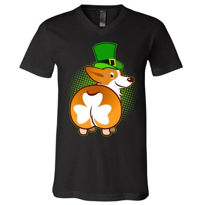 Funny St Patrick's Day Shamrock Corgi Butt V-Neck T-Shirt