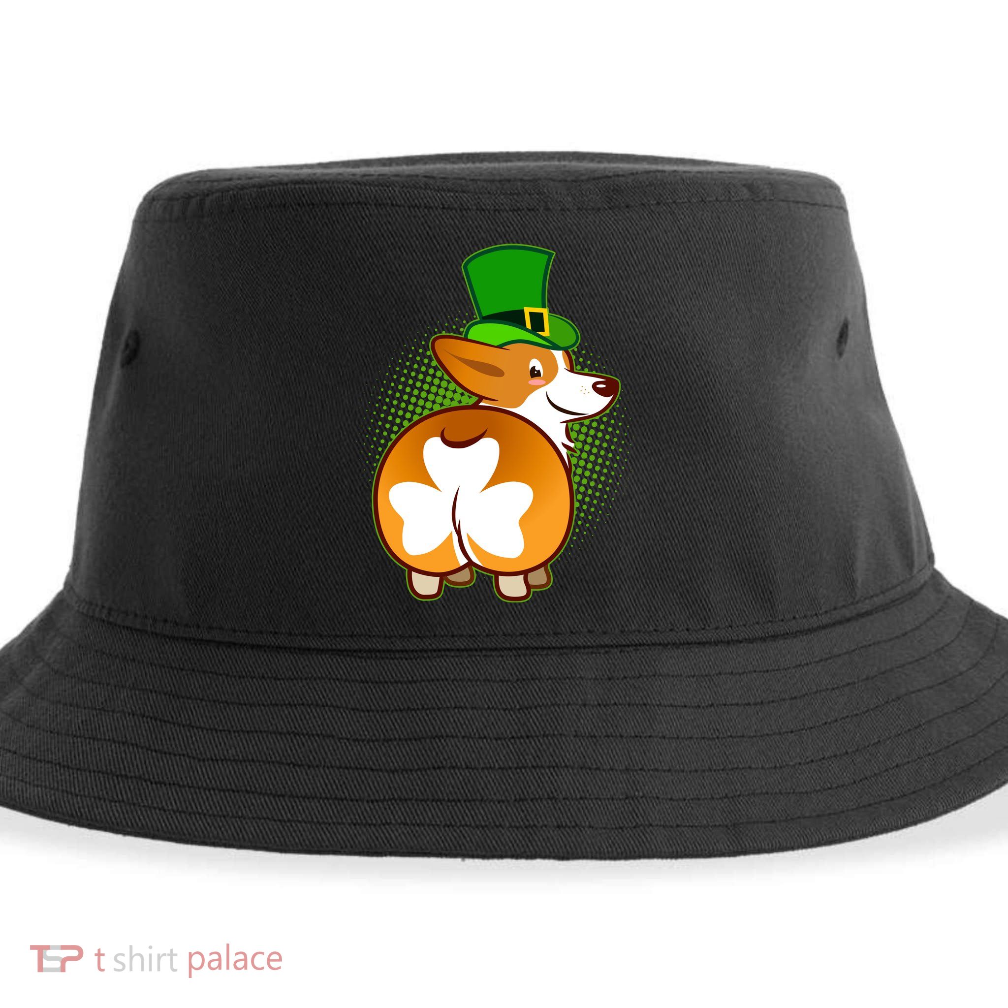 Funny St Patrick's Day Shamrock Corgi Butt Sustainable Bucket Hat