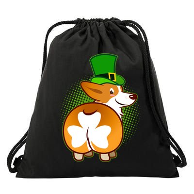 Funny St Patrick's Day Shamrock Corgi Butt Drawstring Bag