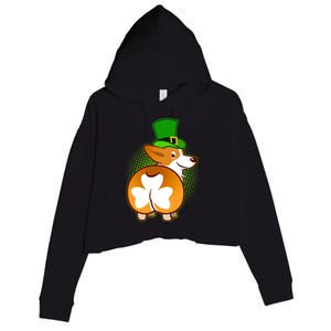 Funny St Patrick's Day Shamrock Corgi Butt Crop Fleece Hoodie