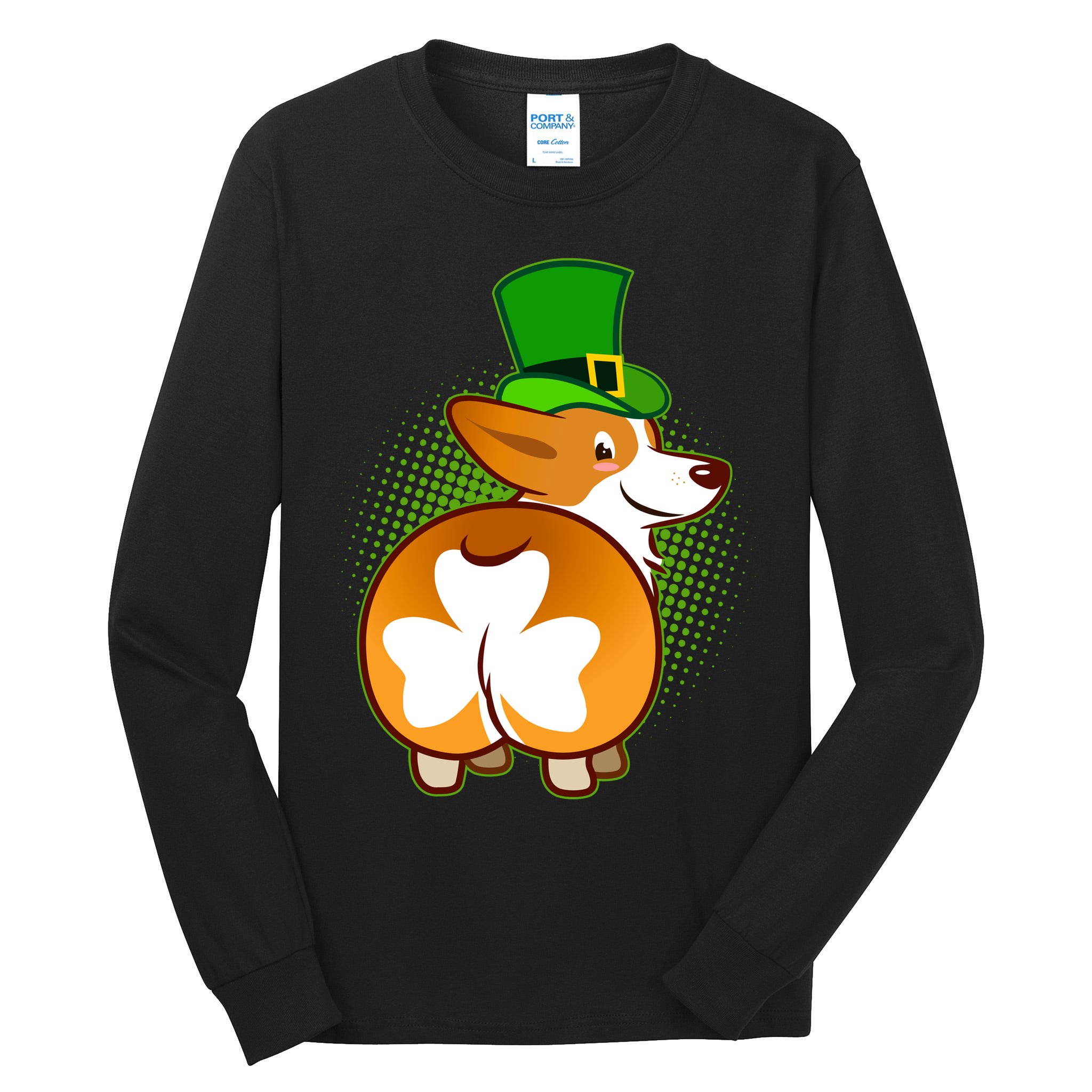 Funny St Patrick's Day Shamrock Corgi Butt Tall Long Sleeve T-Shirt