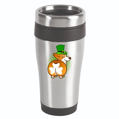 Funny St Patrick's Day Shamrock Corgi Butt 16oz Travel Tumbler