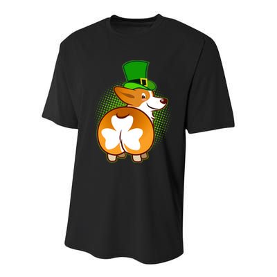 Funny St Patrick's Day Shamrock Corgi Butt Youth Performance Sprint T-Shirt