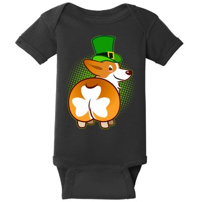 Funny St Patrick's Day Shamrock Corgi Butt Baby Bodysuit