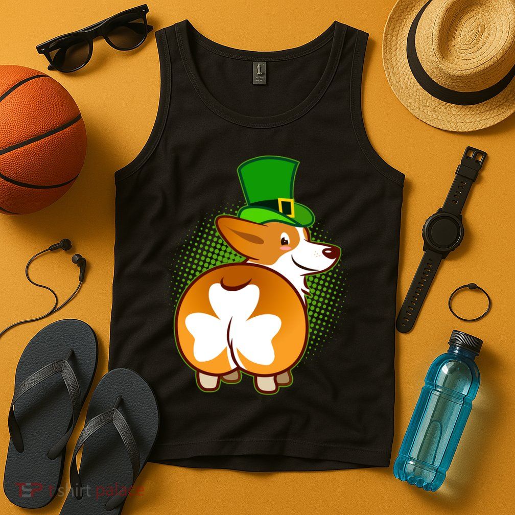 Funny St Patrick's Day Shamrock Corgi Butt Tank Top