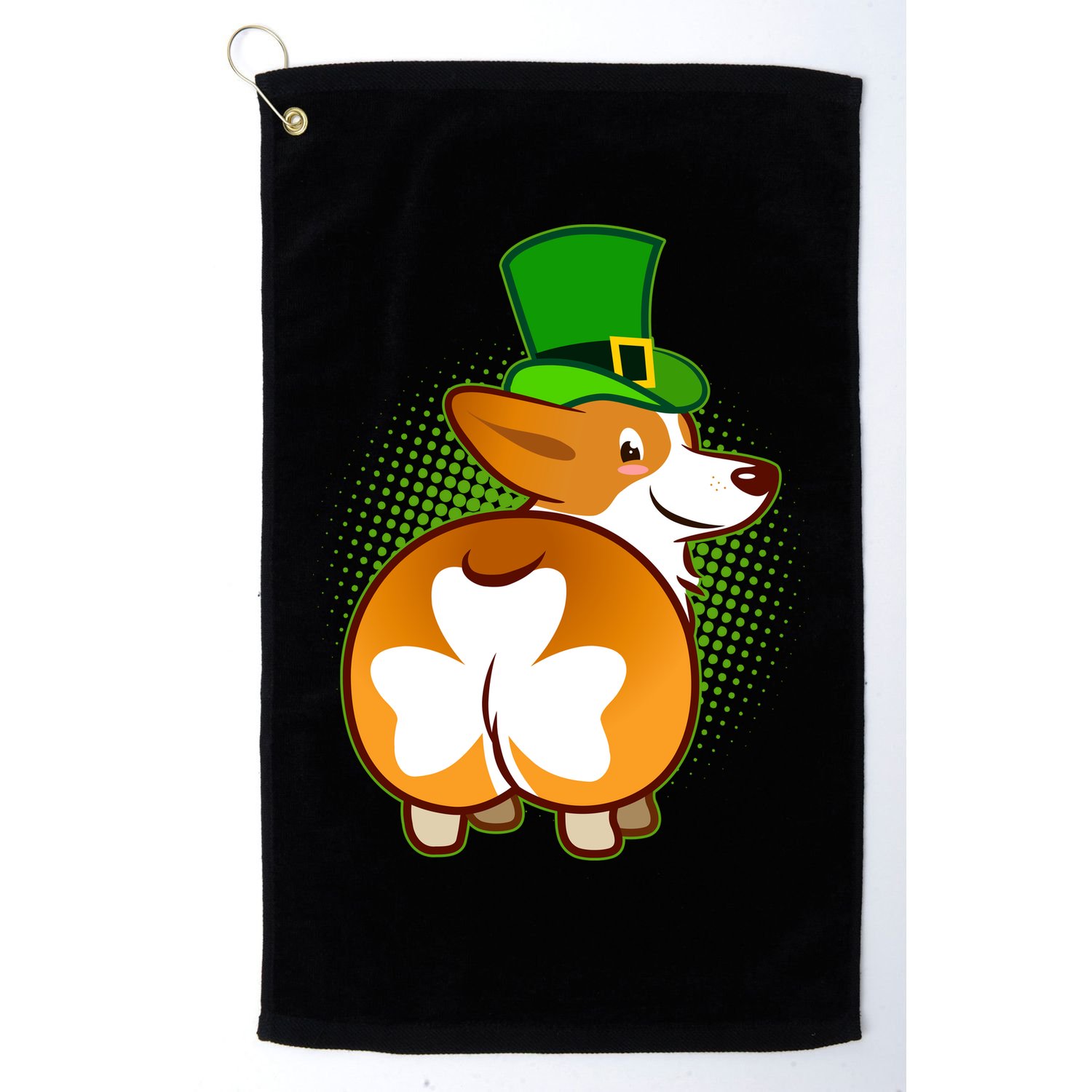 Funny St Patrick's Day Shamrock Corgi Butt Golf Towel