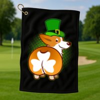 Funny St Patrick's Day Shamrock Corgi Butt Golf Towel