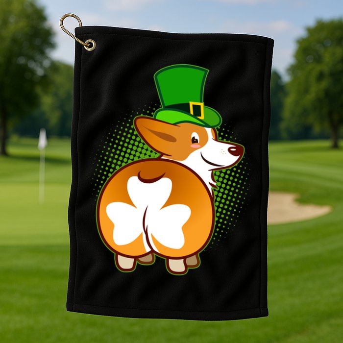 Funny St Patrick's Day Shamrock Corgi Butt Golf Towel