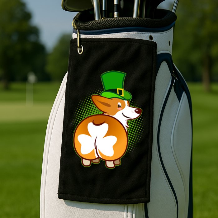 Funny St Patrick's Day Shamrock Corgi Butt Golf Towel