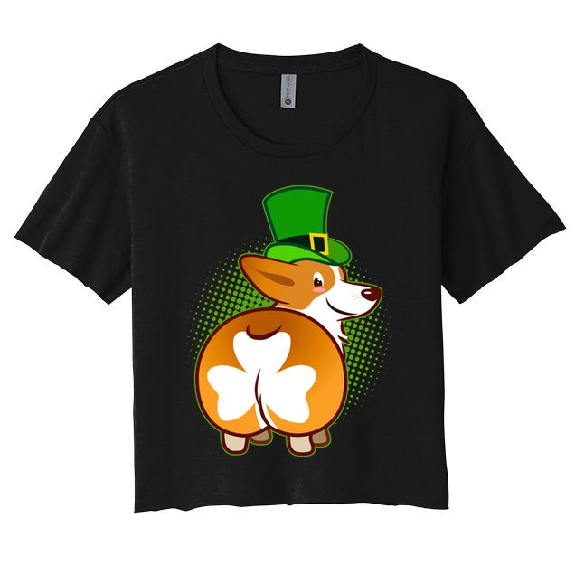 Funny St Patrick's Day Shamrock Corgi Butt Crop Top