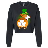 Funny St Patrick's Day Shamrock Corgi Butt Cropped Pullover Crew