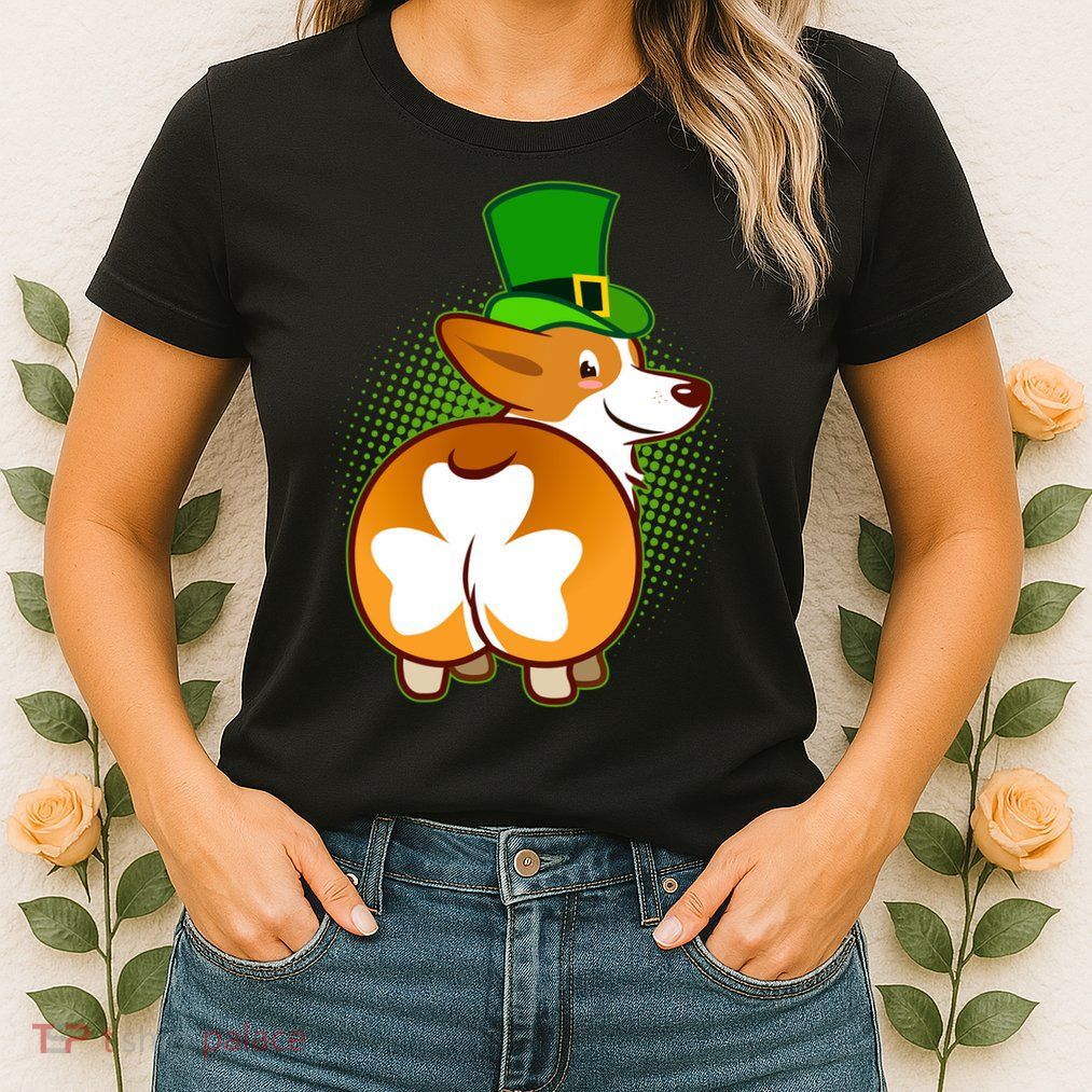 Funny St Patrick's Day Shamrock Corgi Butt Womens T-Shirt