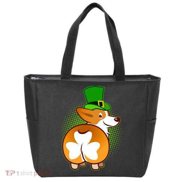 Funny St Patrick's Day Shamrock Corgi Butt Zip Tote Bag