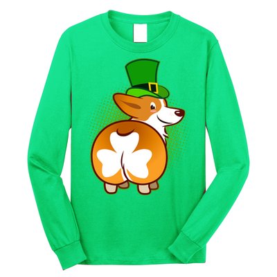Funny St Patrick's Day Shamrock Corgi Butt Long Sleeve Shirt