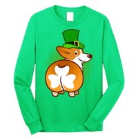 Funny St Patrick's Day Shamrock Corgi Butt Long Sleeve Shirt