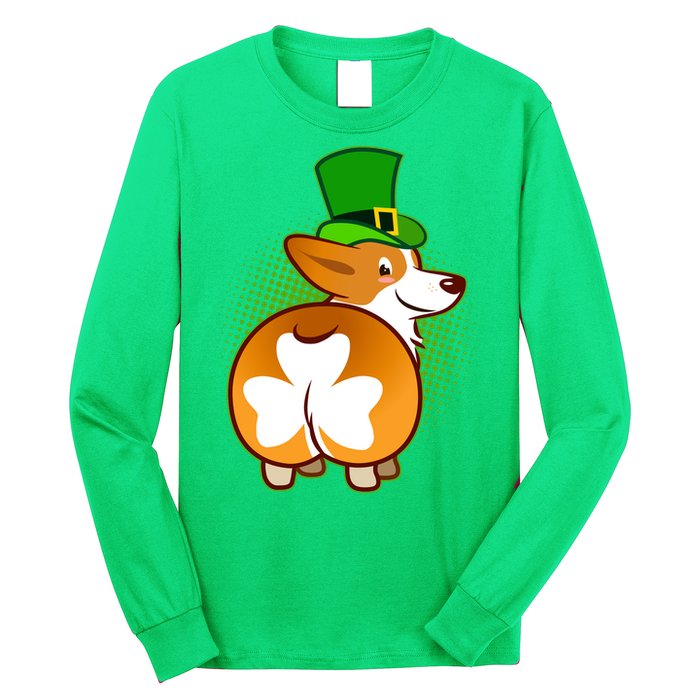 Funny St Patrick's Day Shamrock Corgi Butt Long Sleeve Shirt