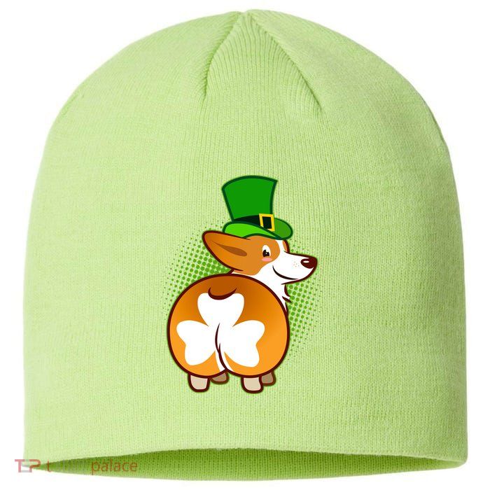 Funny St Patrick's Day Shamrock Corgi Butt Sustainable Beanie