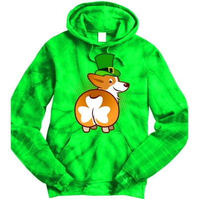 Funny St Patrick's Day Shamrock Corgi Butt Tie Dye Hoodie