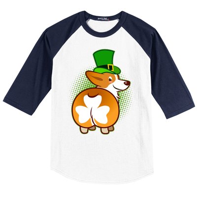 Funny St Patrick's Day Shamrock Corgi Butt Baseball Sleeve Shirt