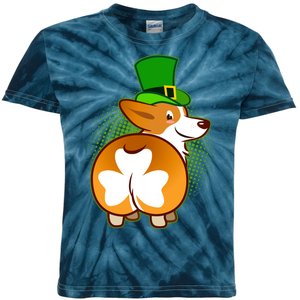 Funny St Patrick's Day Shamrock Corgi Butt Kids Tie-Dye T-Shirt