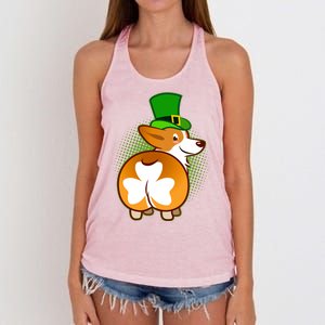 Funny St Patrick's Day Shamrock Corgi Butt Women's Knotted Racerback Tank