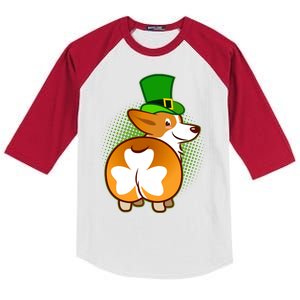 Funny St Patrick's Day Shamrock Corgi Butt Kids Colorblock Raglan Jersey