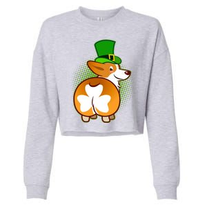 Funny St Patrick's Day Shamrock Corgi Butt Cropped Pullover Crew