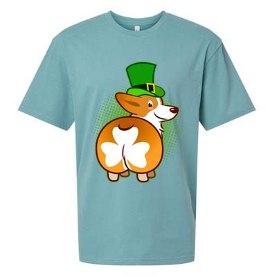 Funny St Patrick's Day Shamrock Corgi Butt Sueded Cloud Jersey T-Shirt