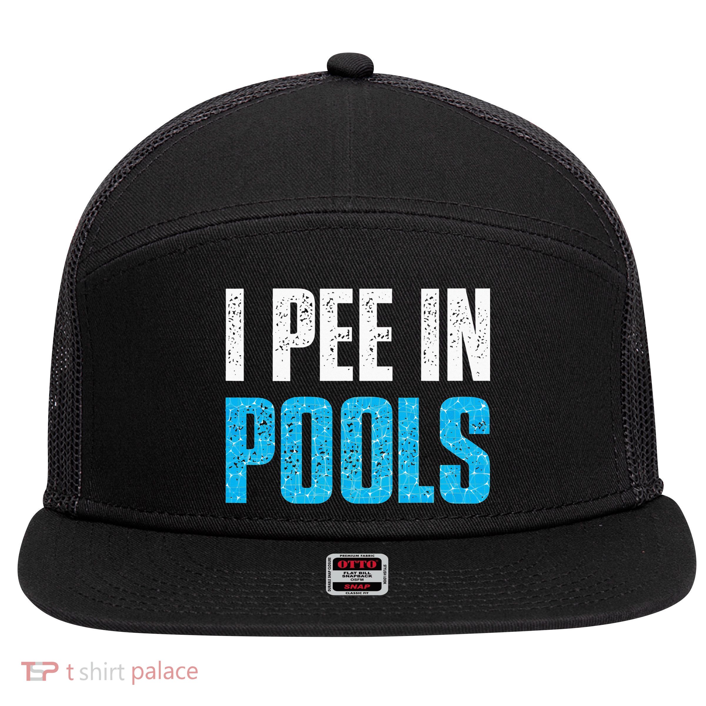 Funny Swimming Pool Swimmer I Pee in Pools 7 Panel Mesh Trucker Snapback Hat