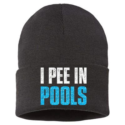 Funny Swimming Pool Swimmer I Pee in Pools Sustainable Knit Beanie