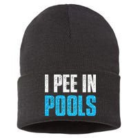 Funny Swimming Pool Swimmer I Pee in Pools Sustainable Knit Beanie
