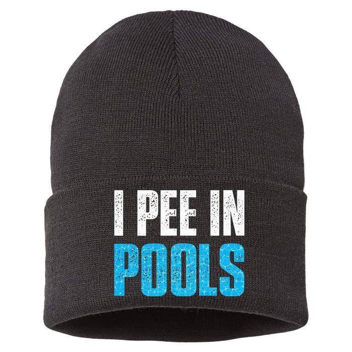 Funny Swimming Pool Swimmer I Pee in Pools Sustainable Knit Beanie