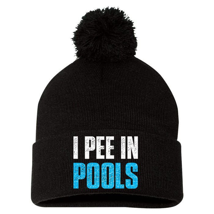 Funny Swimming Pool Swimmer I Pee in Pools Pom Pom 12in Knit Beanie
