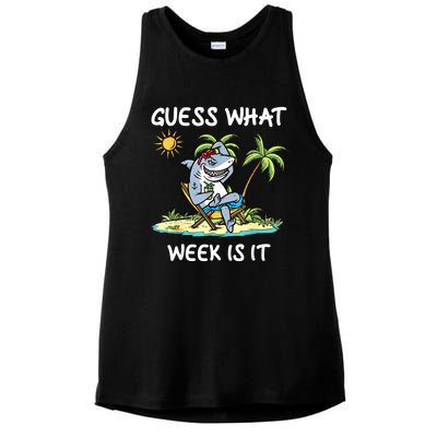 Funny Shark Party Beach Guess What Week Is It Lover Shark Ladies PosiCharge Tri-Blend Wicking Tank