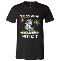 Funny Shark Party Beach Guess What Week Is It Lover Shark V-Neck T-Shirt