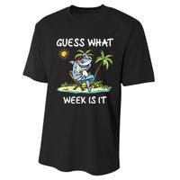 Funny Shark Party Beach Guess What Week Is It Lover Shark Performance Sprint T-Shirt