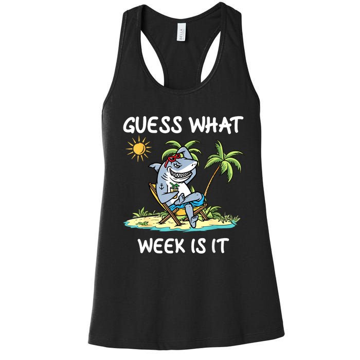 Funny Shark Party Beach Guess What Week Is It Lover Shark Women's Racerback Tank